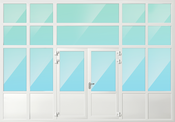 Алюминиевый огнестойкий фасад с двупольной дверью и глухой вставкой EIW-60 Алюминиевый огнестойкий фасад с двупольной дверью и глухой вставкой EIW-60